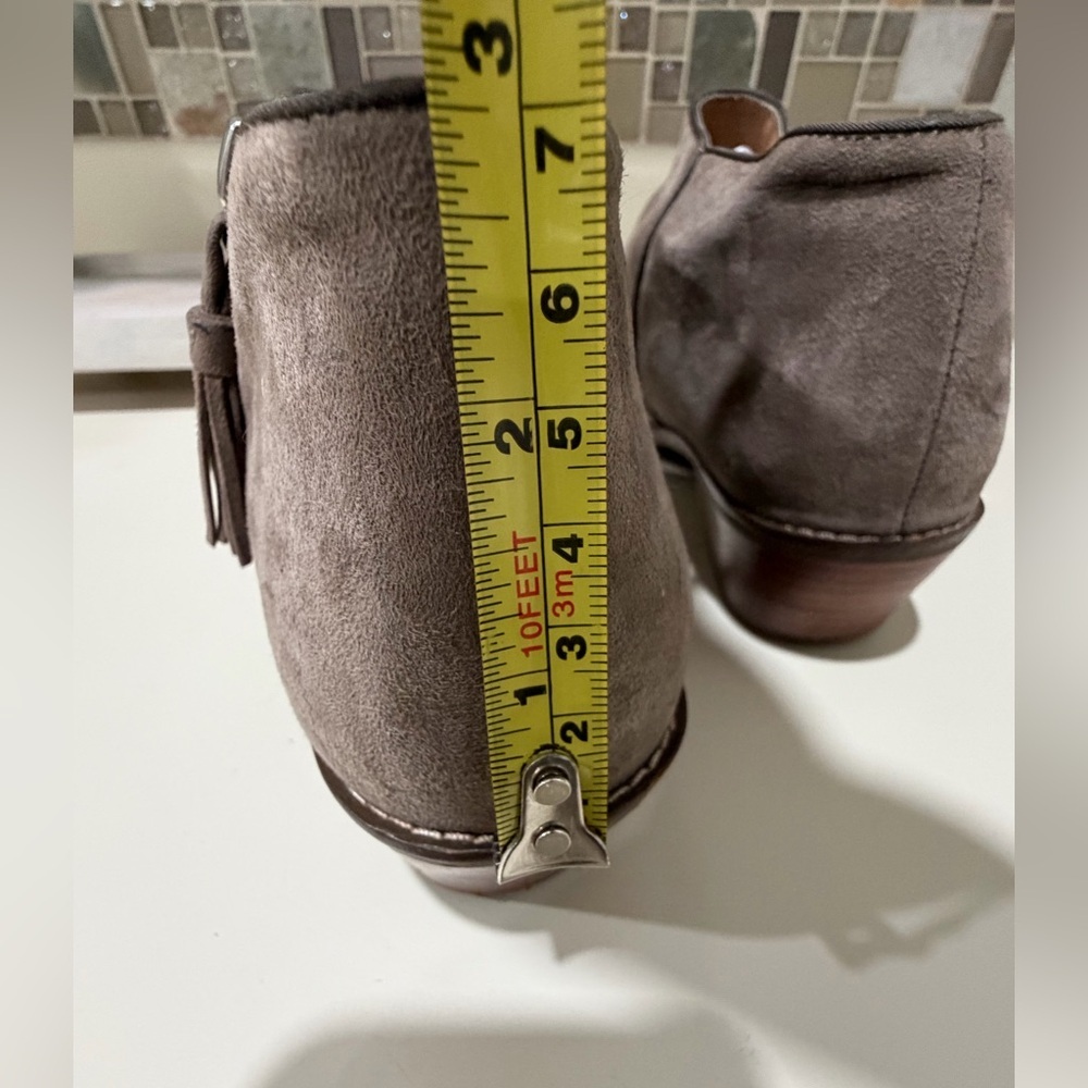 Vionic Taupe Suede Ankle Booties with Tassel Zip - Picture 6 of 11